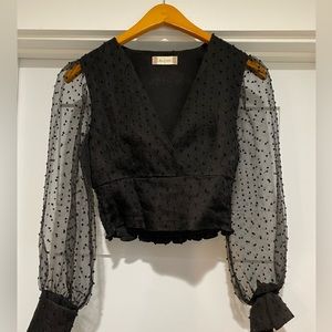 Black Cropped Shirt with Sheer Sleeves from Alter’D State